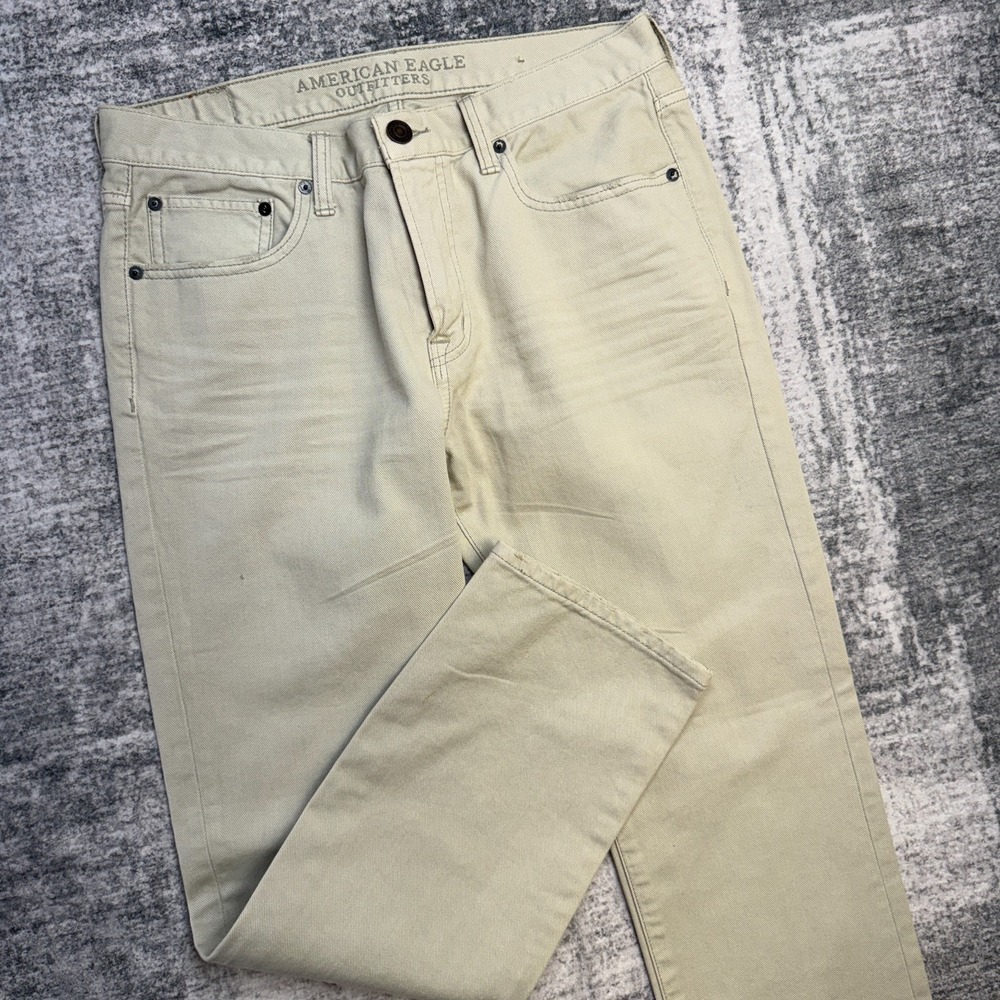 American Eagle Jeans Mens 32x30 Sand Beige‎ Slim Straight 5 Pocket Casual Y2K
